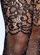 Exklusiva stockings i finmaskigt nät med strass och jacquard-spets